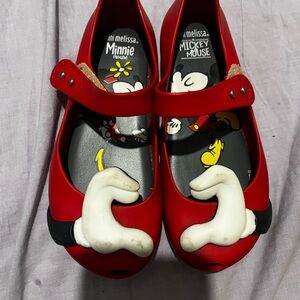 Mini Melissa Red Minnie/Mickey Shoes with White Glove Accent